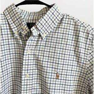 Polo Ralph Lauren Checkered Short Sleeve Button White Shirt Mens Medium